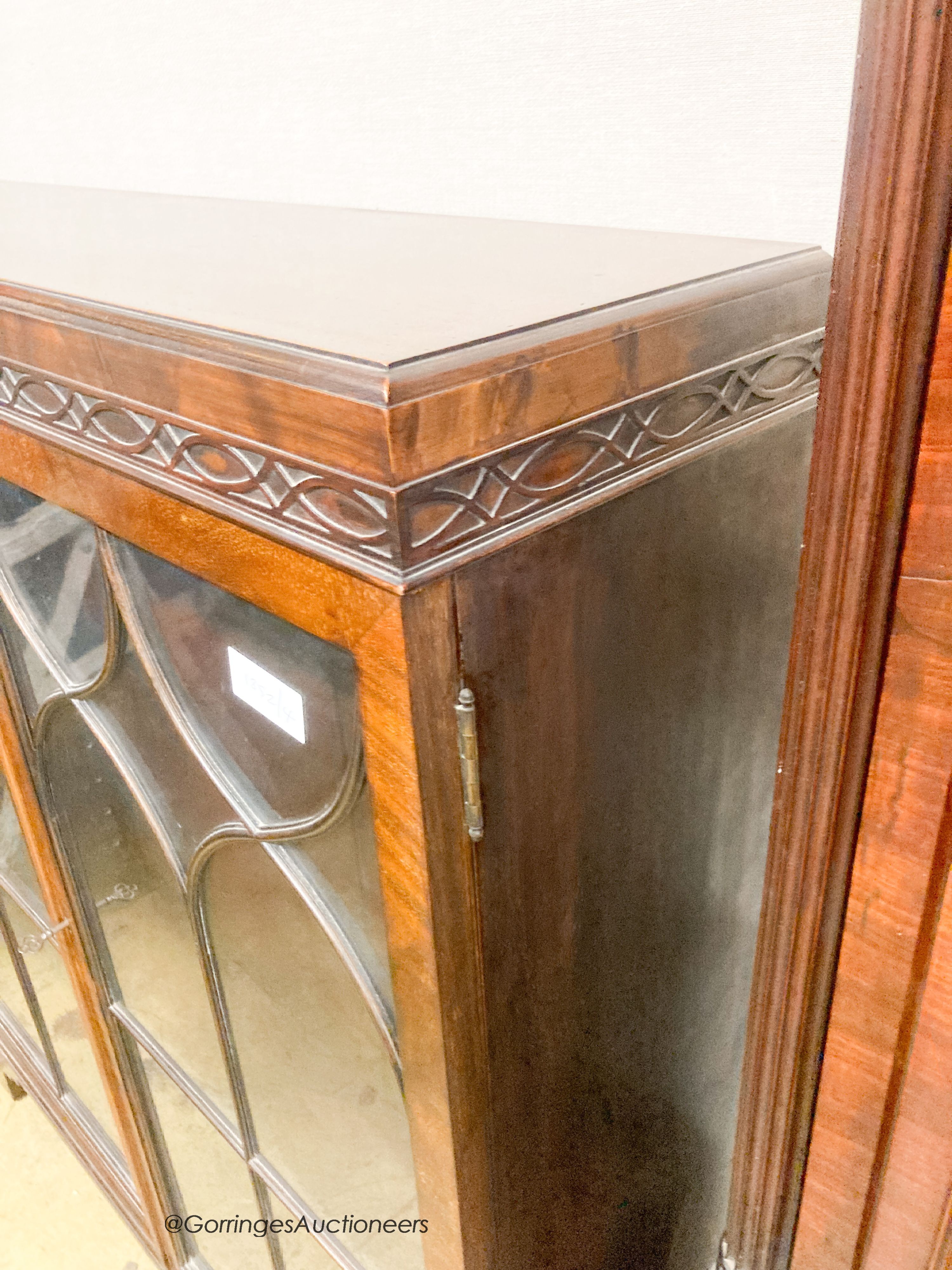 A 1920's Georgian style mahogany bookcase, width 91cm, depth 26cm, height 108cm